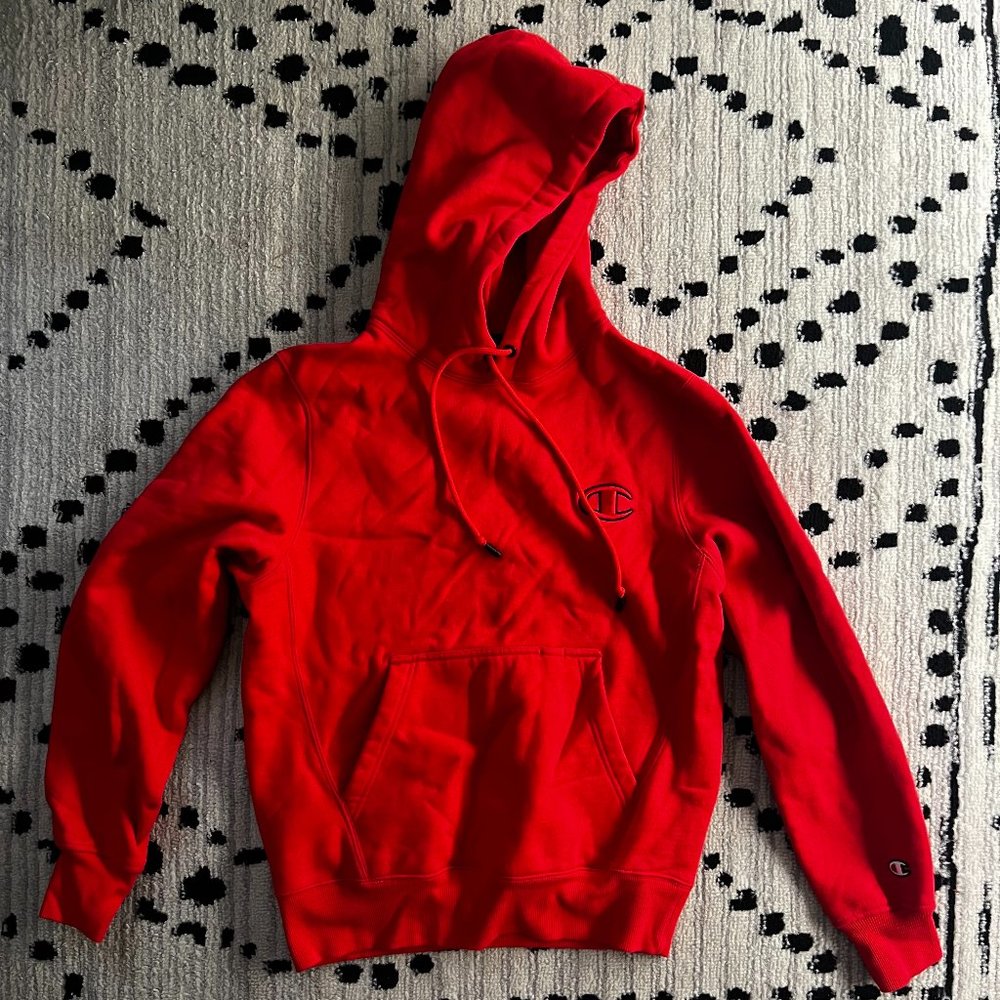 Champion Hoodie Red Size Big C Chest Logo